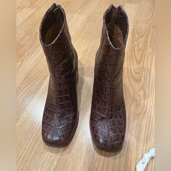 Zou Xou Dark Brown Crocodile Pattern Ankle Boots - Picture 2 of 16